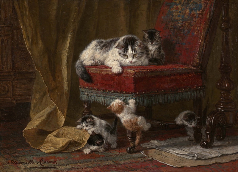 kitten, 720P, paint, play, five, art, painting, chair, kids, kittens, cat, picture