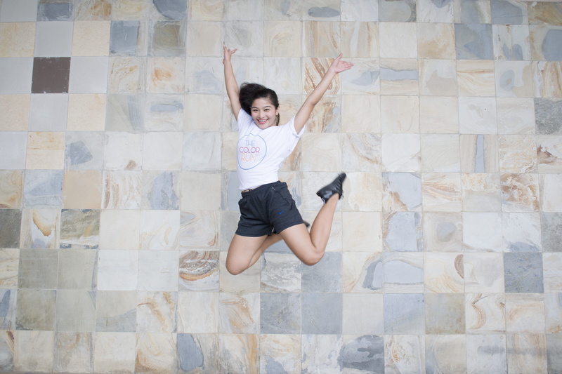 smiling, full length, flooring, young adult, shot, emotion, white, taking, casual clothing, wear, near, kid, woman, casual, leisure activity, shorts, arms raised