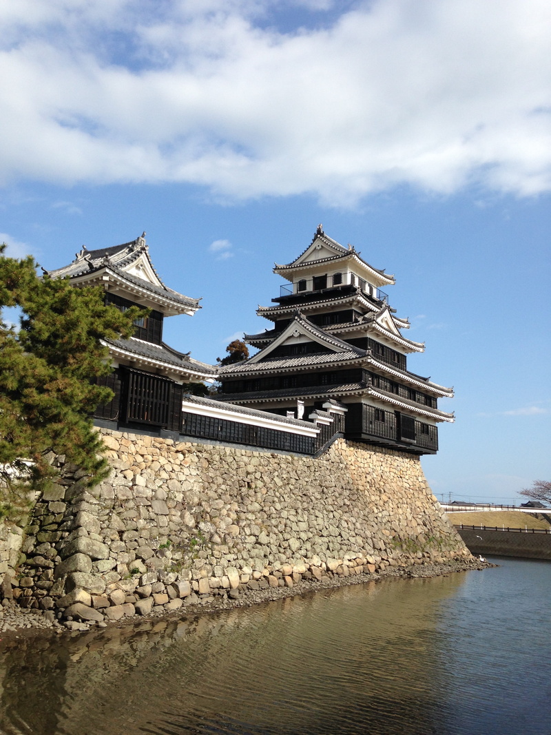 building exterior, cloud - sky, built structure, waterfront, architecture, building, old, walls, stone, wall, historically, nakatsu castle, kuroda kanbei