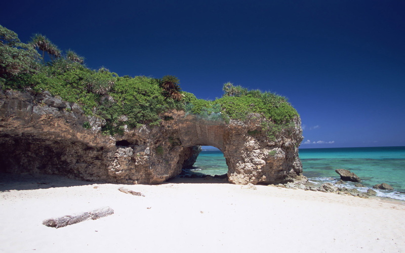 relaxation, famous Place, sunny, 1080P, sea, horizon, Japan, lagoon, water, stones, tourist Resort, greens, landscape, vacations, blue, plant, rock, natural arch
