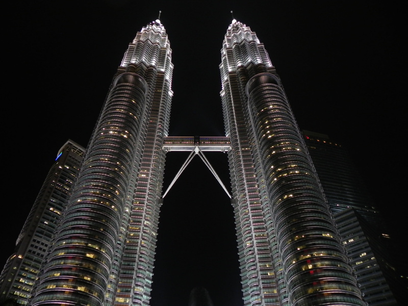 tall - high, low angle view, travel, night, outdoors, travel destinations, illuminated, tower, malaysia, building exterior, shot, nighttime, architecture