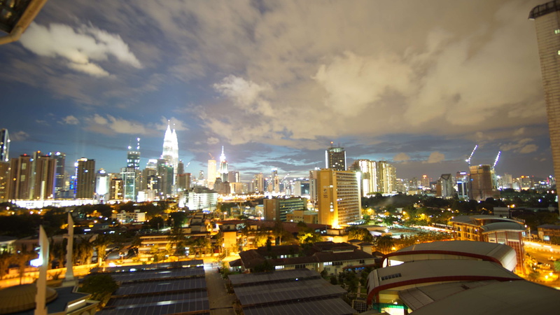 4K, cityscape, office building exterior, sky, klcc from lev 10 mjiit ver 2, residential district, cloud - sky, tall - high, outdoors, illuminated, built structure
