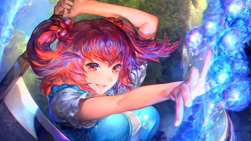 Onozuka Komachi, Touhou, short hair, looking at viewer, red eyes, smiling, redhead, anime girls, 1080P