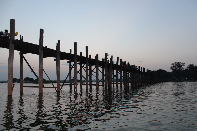 nature, bridge - man made structure, burma, scenics - nature, myanmar, water, sea, 5K, clear sky, reflection, u-bein bridge, built structure, architecture
