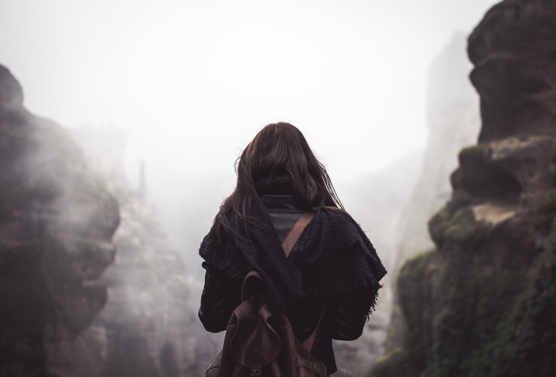 nature, real people, activity, black, cliff, tourist, mountain, backpack, winter, non-urban scene, autumn, young women, forest, walking, adventure, rock - Object