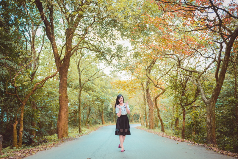 tree, girl, dress, leisure activity, adult, outdoors, autumn, bavi, women, nice, plant, smiling, style, color, graceful, casual clothing, vietnamese, road