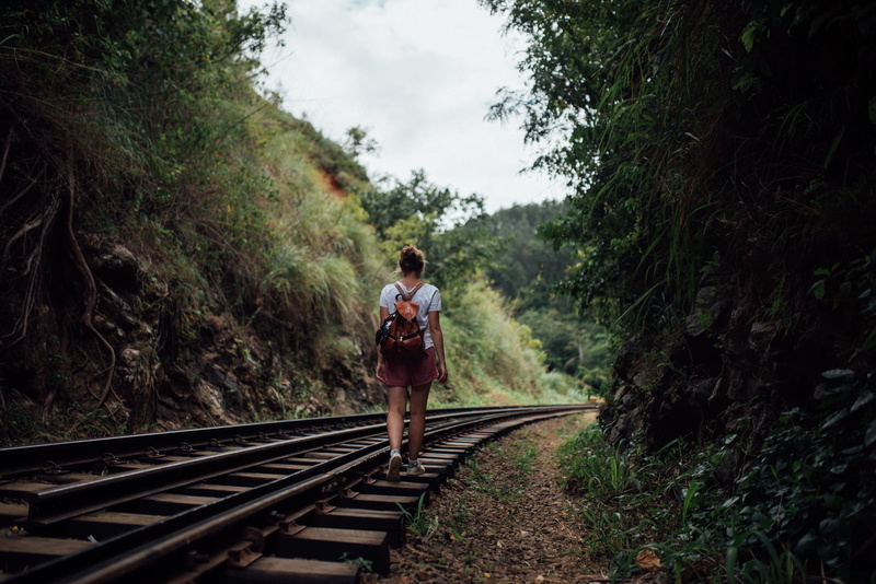 5K, sky, one person, lost, outdoors, shirt, leisure activity, public transportation, trees, walking, nature, solo, train, wearing, transportation, full length