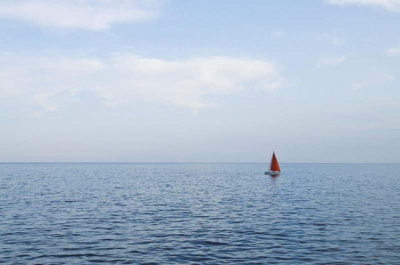 horizon over water, yacht, Solo, ship, horizon, color Image, daytime, red, blue, mode of transportation, sail, sky, nature, body, idyllic, no people, transportation