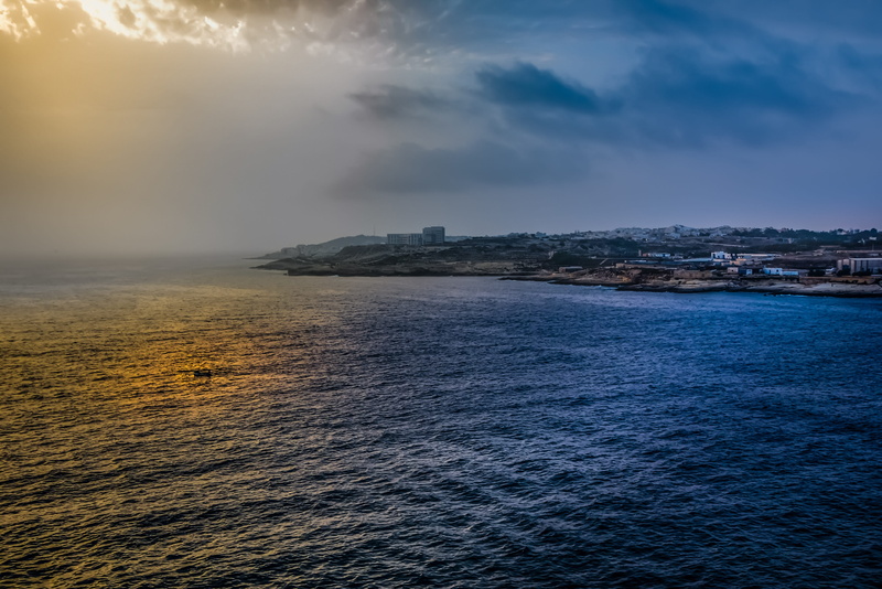 lonely, 4K, coast, harbor, mist, travel, tranquil scene, land, sun, sunset, Ocean, shine, scenics - nature, idyllic, cloud - sky, Boat, dusk, malta, non-urban scene