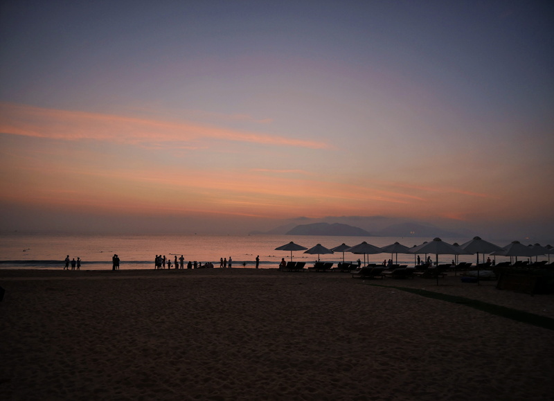 orange color, umbrellas, orange, asia, tropical destinations, water, travel, sky, sunrise, sand, tropical destination, scenics - nature, vietnam, islands