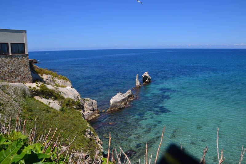 rock, cliff, beach, nature, clear sky, sicily, palermo, outdoors, day, no people, blue, tranquility, scenics - nature, sea, water, rock - object, horizon over water