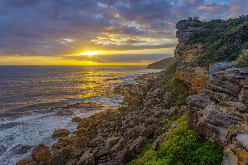 beach, ocean  color, body, 5K, sky, clouds, body of water, near, scenics, cliff, coastline, Manly, sea, sunset, water, Sunrise, landscape, NSW, nsw, gray