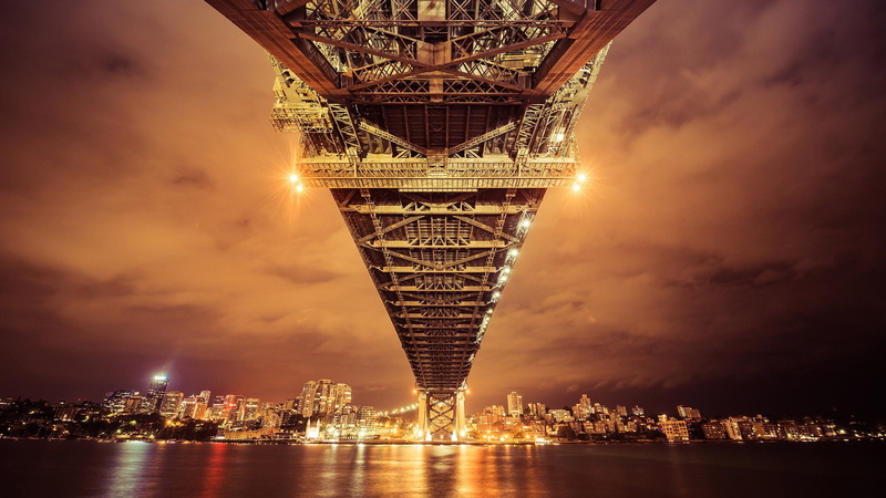 office building exterior, arch bridge, building, lighting, 1080P, travel destinations, nsw, urban skyline, sky, sydney, city lights, no people, cityscape