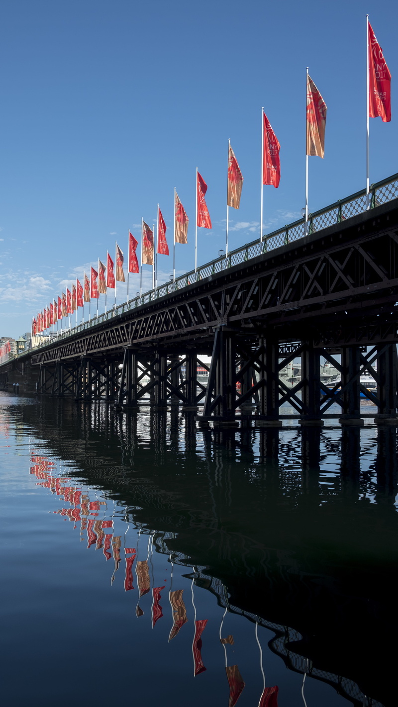 connection, repetitive, outdoors, nature, australia, pillar, reflection, pyrmont, bridge - man made structure, sky, building exterior, bridge, railing