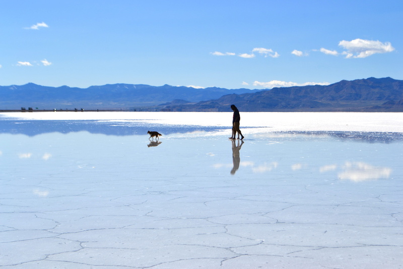 mountain, water, beauty in nature, unrecognizable person, nature, leisure activity, bonneville salt flats, united states, tranquility, one person, sky