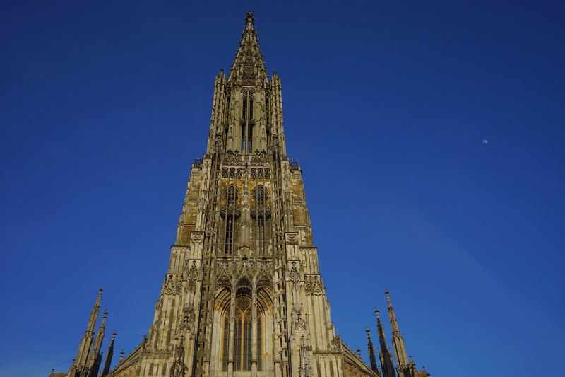 no people, building, clear sky, gothic style, stone, nature, tower, outdoors, large, highest church tower in the world, front, built structure, building exterior