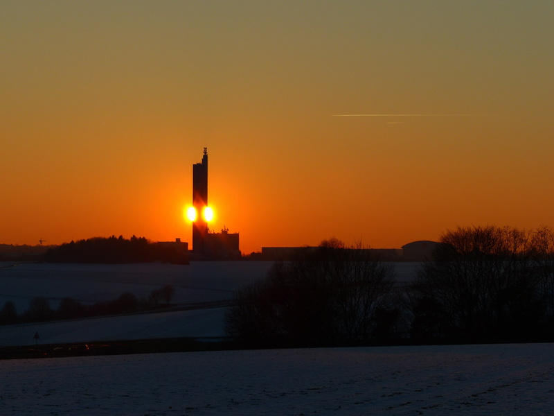 flour mill, 4K, landscape, silo, abendstimmung, building exterior, arable, orange color, built structure, tree, no people, outdoors, field, winter, scenics - nature