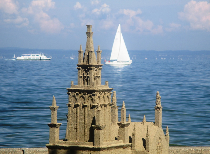 tower, architecture, sailboat, wooden post, scenics - nature, no people, switzerland, water, nature, sea, outdoors, Sandburg, horizon, sky, horizon over water