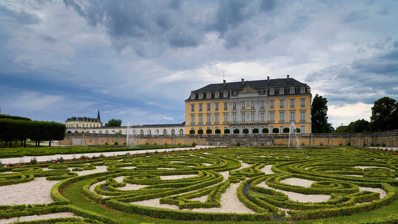 Schloss augustusburg, North Rhine-Westphalia, 1080P, Germany, Park, alley, fountain, Brühl