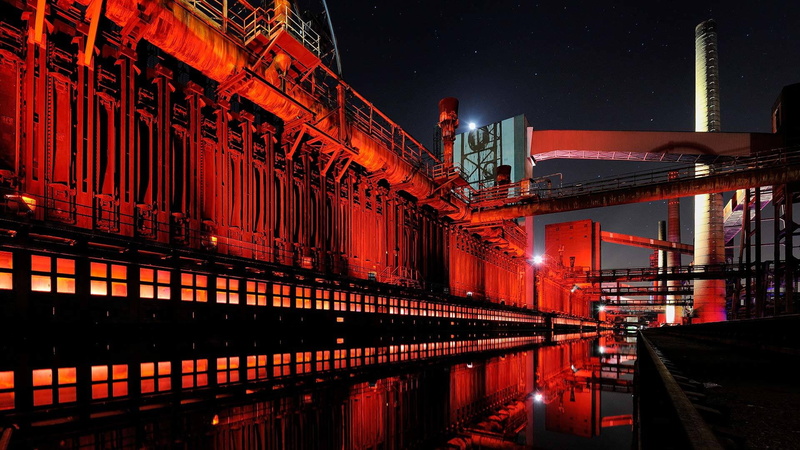 plant, industry, Essen, lights, North Rhine-Westphalia, night, 1080P, Germany