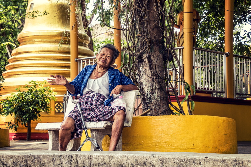 bangkok, front view, chair, outdoors, pottery, females, architecture, one person, clothing, vase, nature, women, person, musician, seat, smiling, tree
