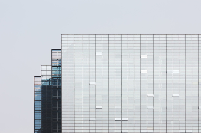 pattern, glass, nature, no people, grid, clear sky, building, wall - building feature, metal, office, 1080P, architecture, fence, low angle view, sky