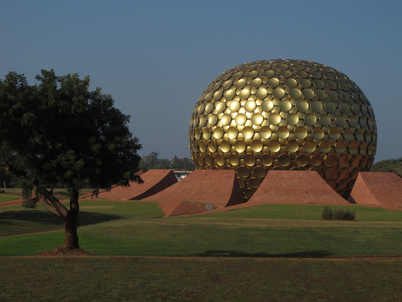 no people, land, plant, sport, day, travel destinations, 2K, landscape, golden dome, tree, Auroville, clear sky, outdoors, green color, architecture, nature