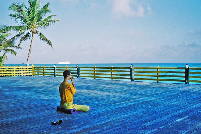 full length, water, one person, sport, 4K, sitting, contemplation, the bahamas, women, nature, relaxation, tree, palm tree, leisure activity, outdoors