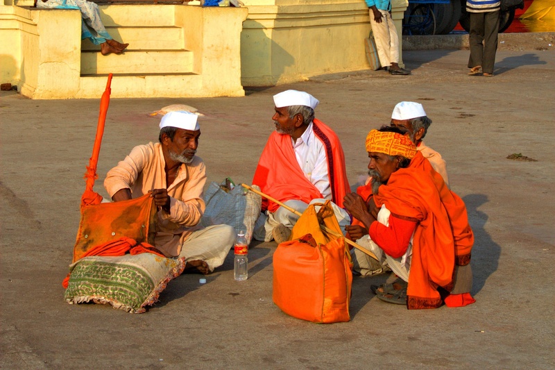people, clothing, architecture, 1080P, orange, orange color, occupation, relax, group, sadhus of india, group of people, india, sitting, wait, sit, men