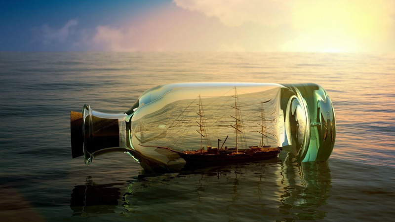 horizon, float, transportation, sunset, no people, sailboat, cloud - sky, floating, sea, calm, 1080P, tranquil scene, water, horizon over water, bottle world