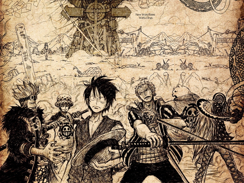 anime, drawing, one, 720P, hd, sketch, cartoon/comic, piece, poster