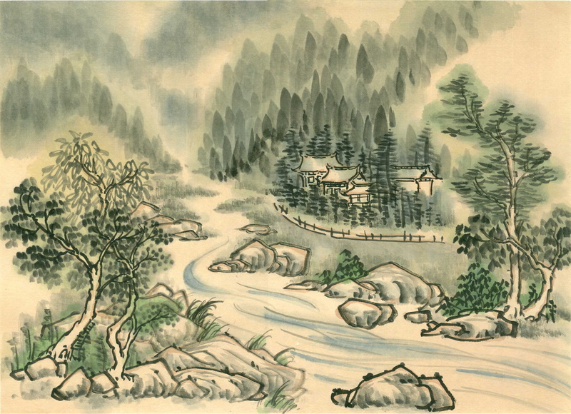tree, environment, mountain, Painting, landscape, outdoors, winter, forest, idyllic, village, trees, shore, land, non-urban scene, coniferous tree, tranquility