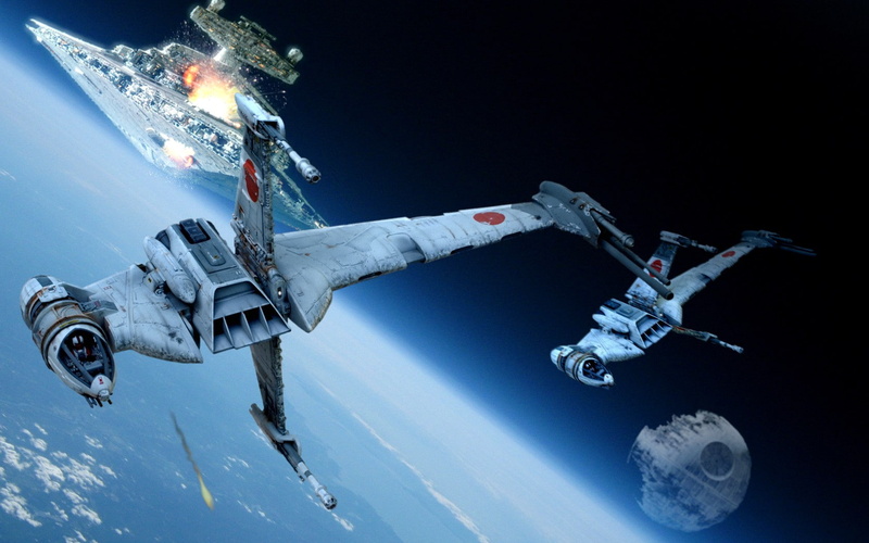 flying, mid-air, military, security, air vehicle, airplane, robot, 720P, Star Destroyer, transportation, plane, B wing, nature, mode of transportation