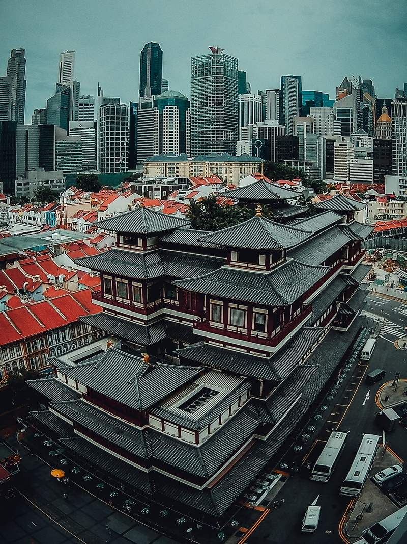 no people, 2K, architecture, modern, sky, city, building exterior, residential district, high angle view, buddha tooth relic temple and museum, outdoors
