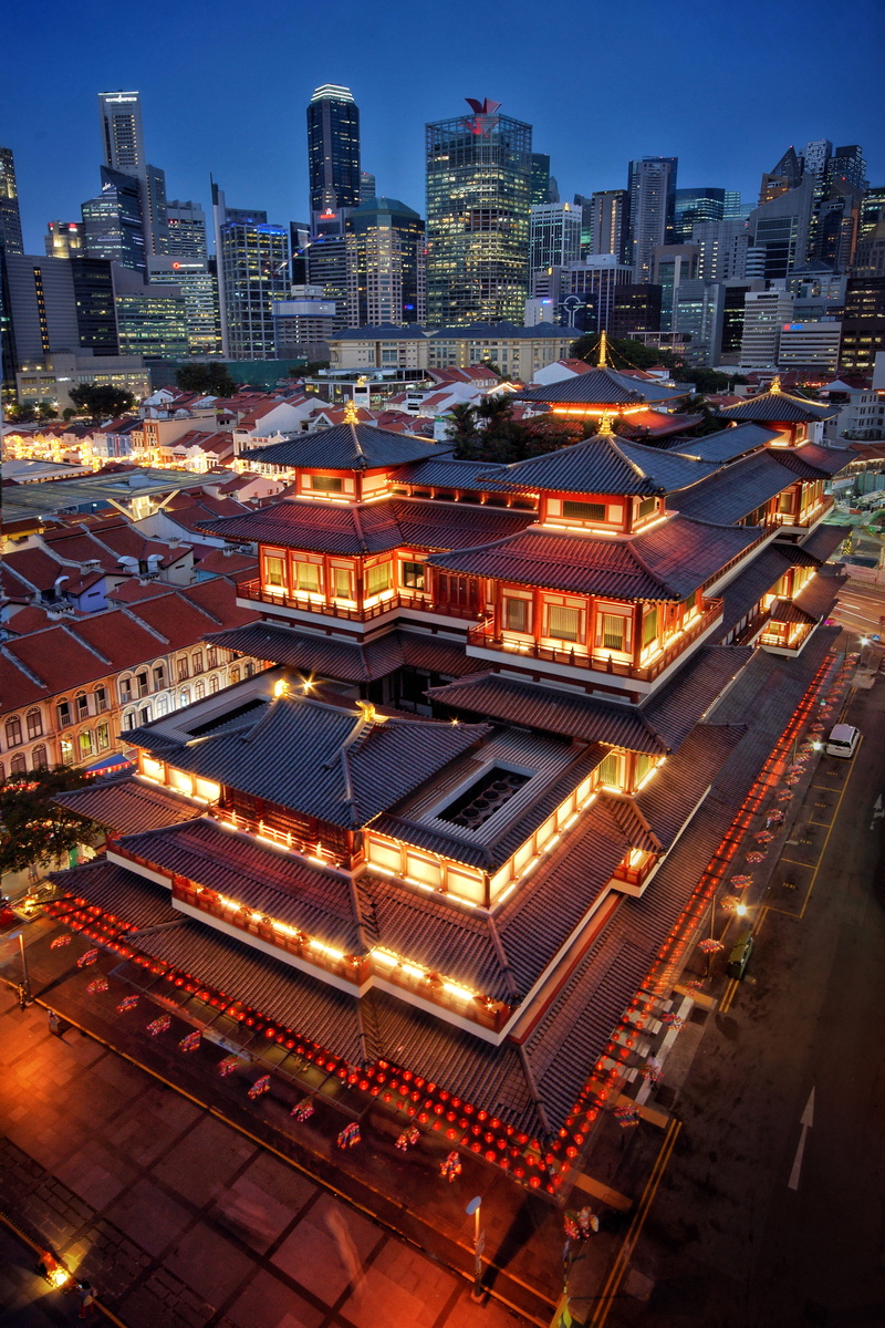 roof, nature, 5K, urban, sky, built structure, skyscraper, religion, tourist attraction, chinese new year, town, chinatown, buddha tooth relic temple