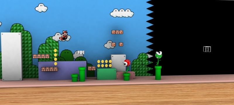 men, green color, diorama, blue, Super Mario Bros. 3, nature, super, food and drink, table, night, wood, plant, human representation, people, full length