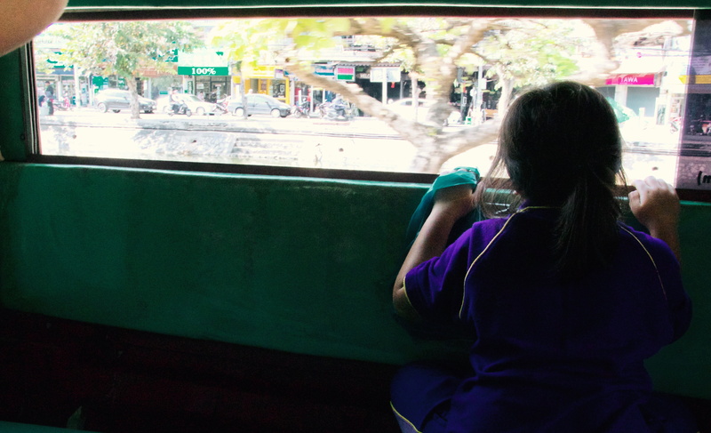 hairstyle, kingdom, travel, women, public transportation, transportation, one person, thailand, red taxi, waist up, chiangmai, real people, traffic, architecture