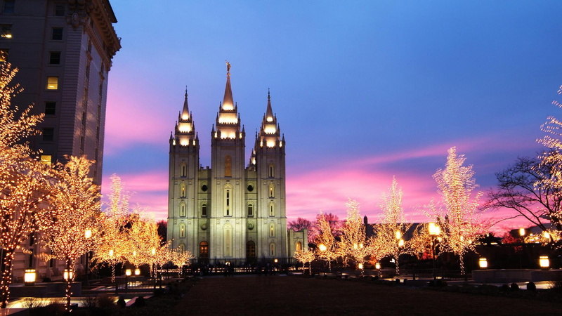 holidays, mormon, christmas, temples, 1080P, lights, temple, nature and landscapes