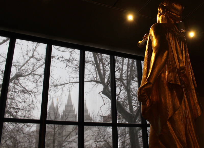 built structure, human representation, salt, temple square, 2K, low angle view, no people, moroni, religion, glass - material, architecture, winter, creativity