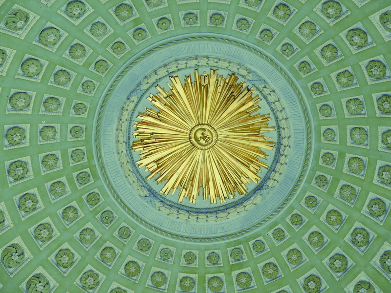 design, cupola, built structure, 4K, sun, no people, shape, green color, dome, art and craft, low angle view, outdoors, pattern, backgrounds, directly below