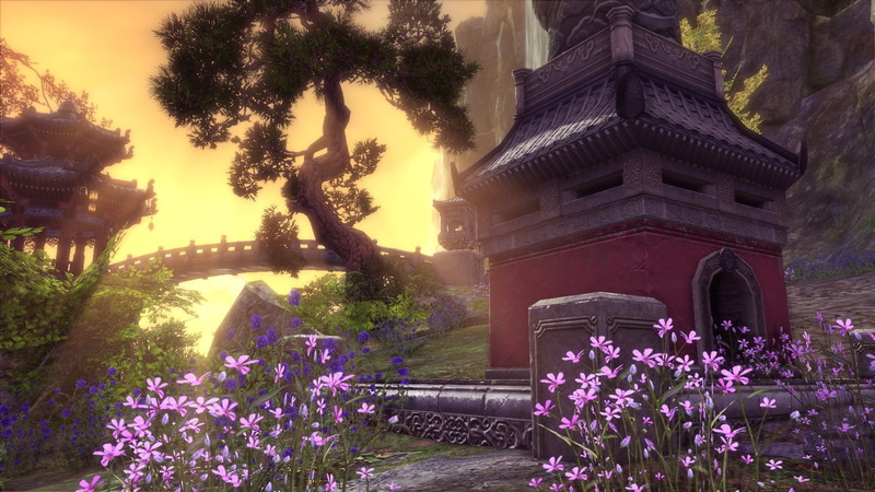 nature, day, tree, screen shot, pink, sky, built structure, history, flowers, low angle view, Blade and Soul, growth, the past, no people, building, purple
