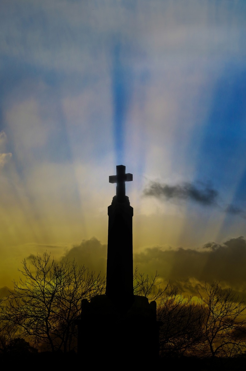 jesus, cross, tranquility, bare tree, outdoors, yellow, tree, belief, cloudy, silhouette, nature, monument, spirituality, religion, trees, sunset, tranquil scene
