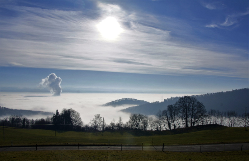 day, Jura, scenics - nature, 4K, lens flare, land, tranquil scene, no people, grass, landscape, sky, sunbeam, switzerland, Winter, Mittelland, nature