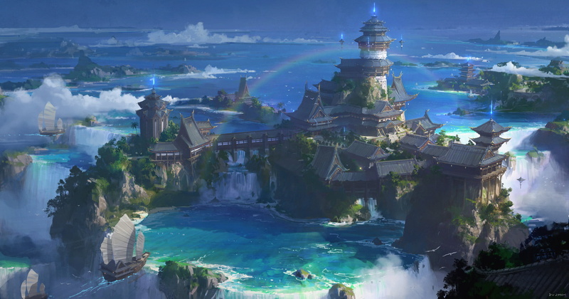 island, digital art, lok du, fantasy art, 1080P, fantasy architecture