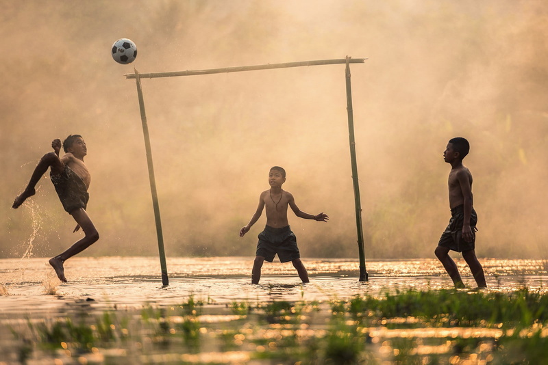 playing, ball, men, full length, childhood, sport, Thailand, people, soccer ball, team sport, sports equipment, offspring, vitality, 720P, two people