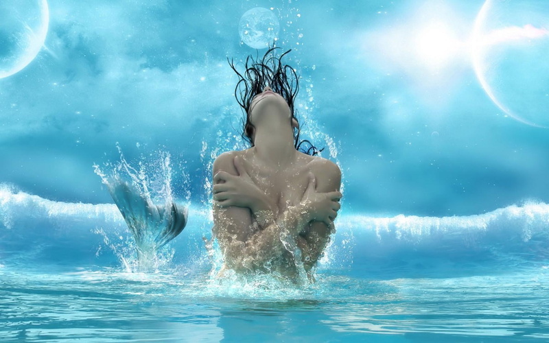 720P, pool, young women, young adult, outdoors, human body part, water, blue, mermaid, underwater, swimming, swimming pool, one person, motion, front view