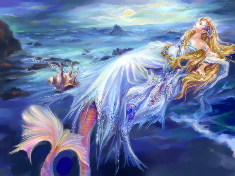mermaid, painting, 720P, fantasy, hd