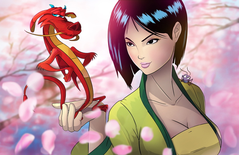 Princess, portrait, mulan, women, pink color, 1080P, female likeness, mushu, young women, art and craft, hairstyle, young adult, one person, close-up
