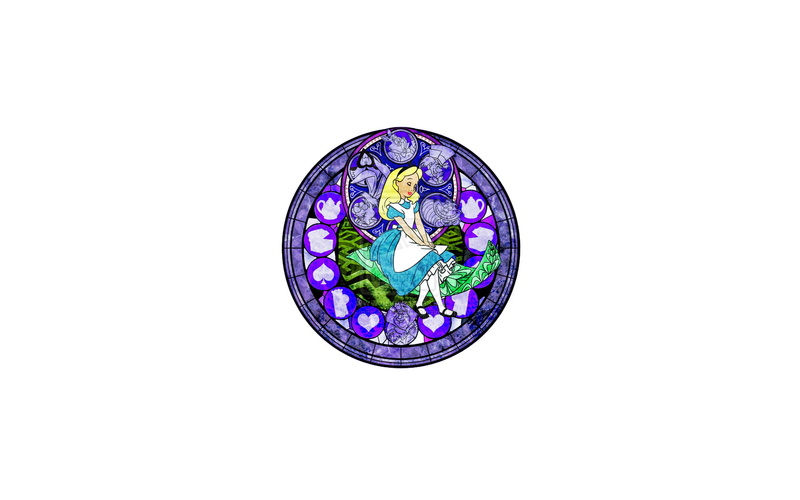 alice, decor, disney, hd, circle, round, hearts, kingdom, wonderland, white, in, stained, video games, glass, 1080P, printed