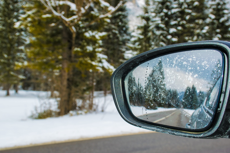 nature, winter, beside, white, road, vehicle mirror, weather, land vehicle, reflections, side, frozen, zing, snowy, mirror, field, ice, vehicle, transportation